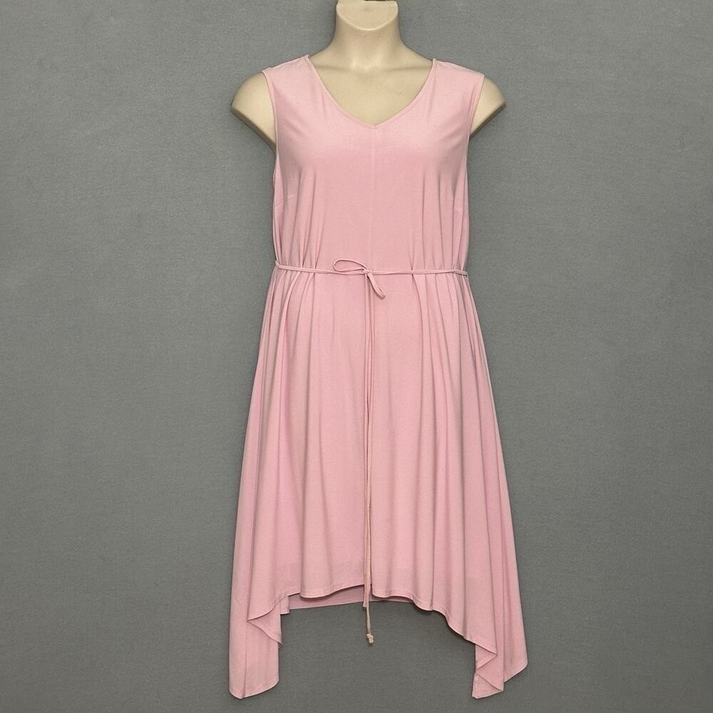 Soft Girl Pastel Pink Womens Dress 1X Travel Jersey Shift Sharkbite Flowy Midi